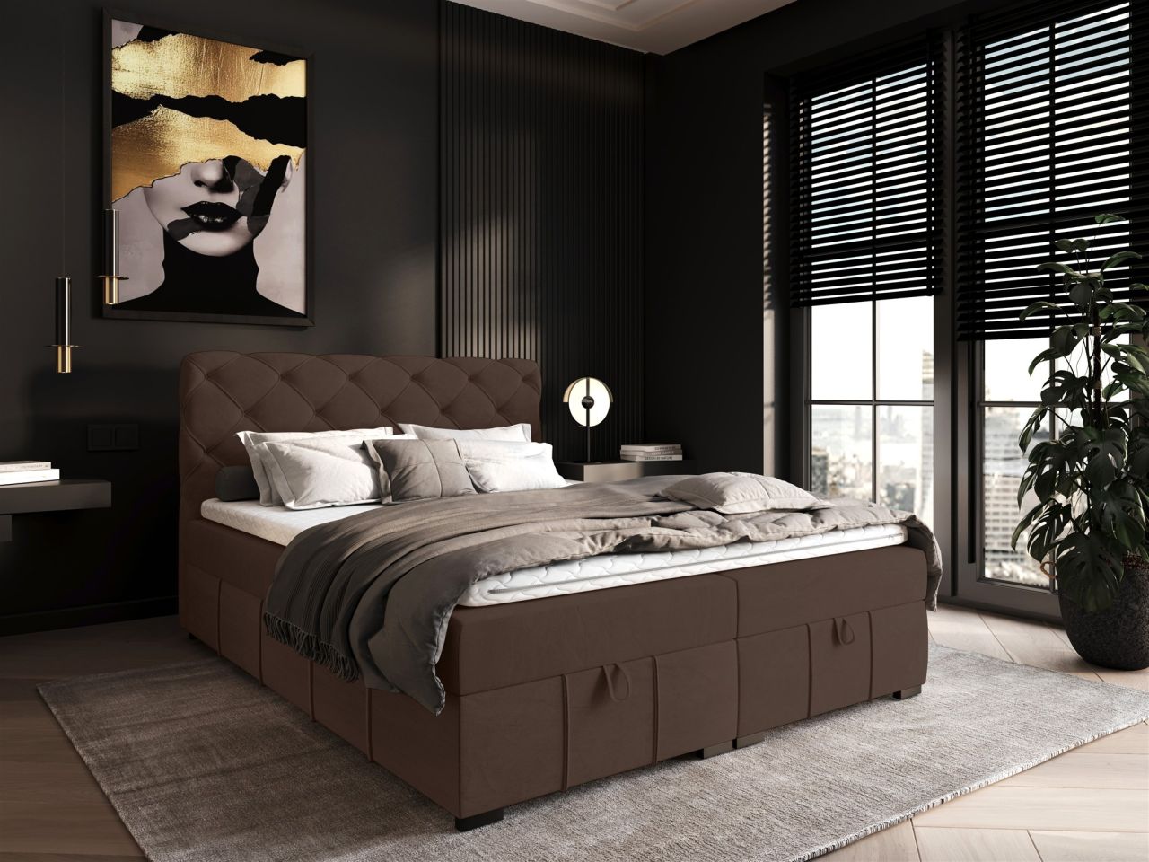 Boxspringbett Schlafzimmerbett GISEL 200x200cm Stoff Salvador Schokobraun