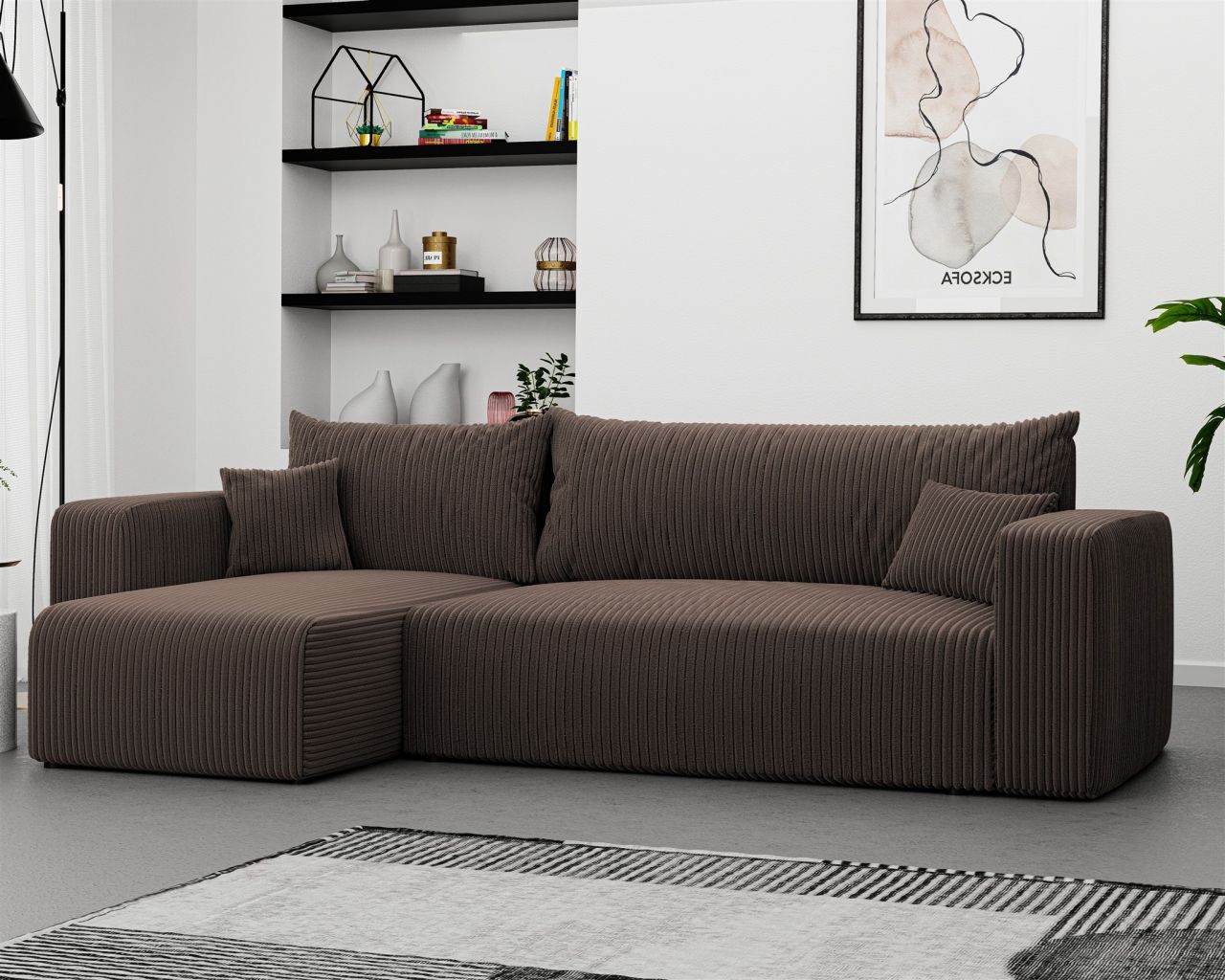Fun Möbel Ecksofa Mit Schlaffunktion Sofa Luna Stoff Poso Dunkelbraun Ottomane Links