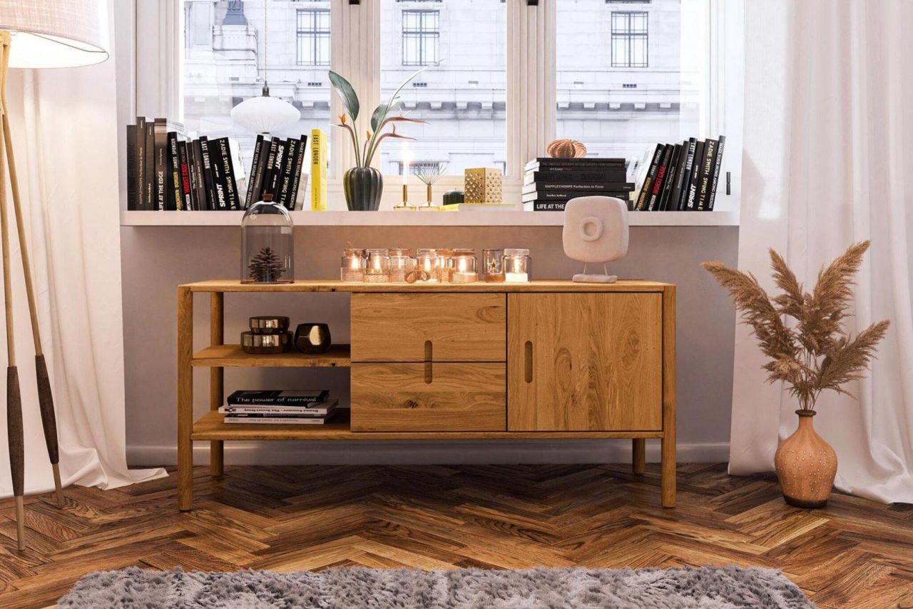 Kommode Schrank SAGA Eiche massiv 142x64x46 cm