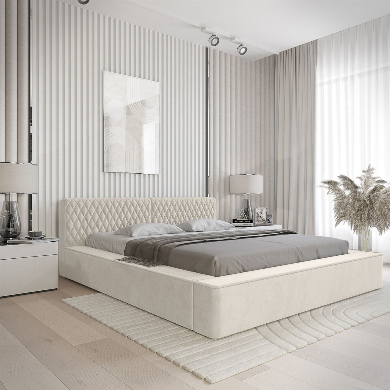 Polsterbett Doppelbett NORFOLK 140x200cm in Stoff Ditra Creme