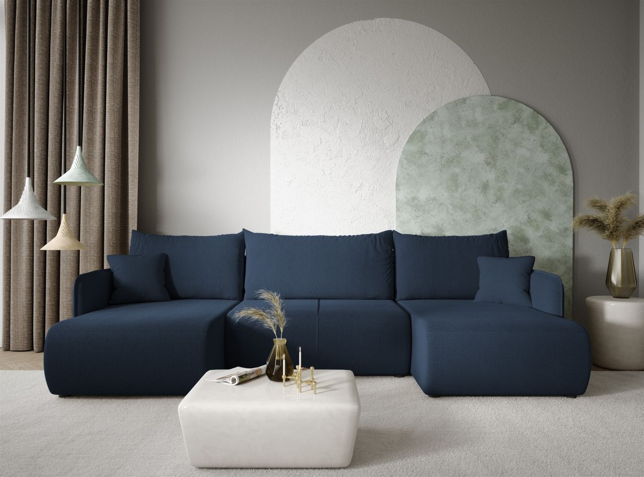 Wohnlandschaft Sofa mit Schlaffunktion CALGARY Stoff Curio Dunkelblau