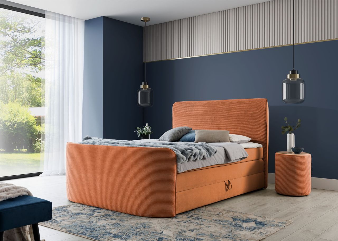 Boxspringbett Schlafzimmerbett BODY 140x200cm in Stoff Rostbraun inkl. Bettka...