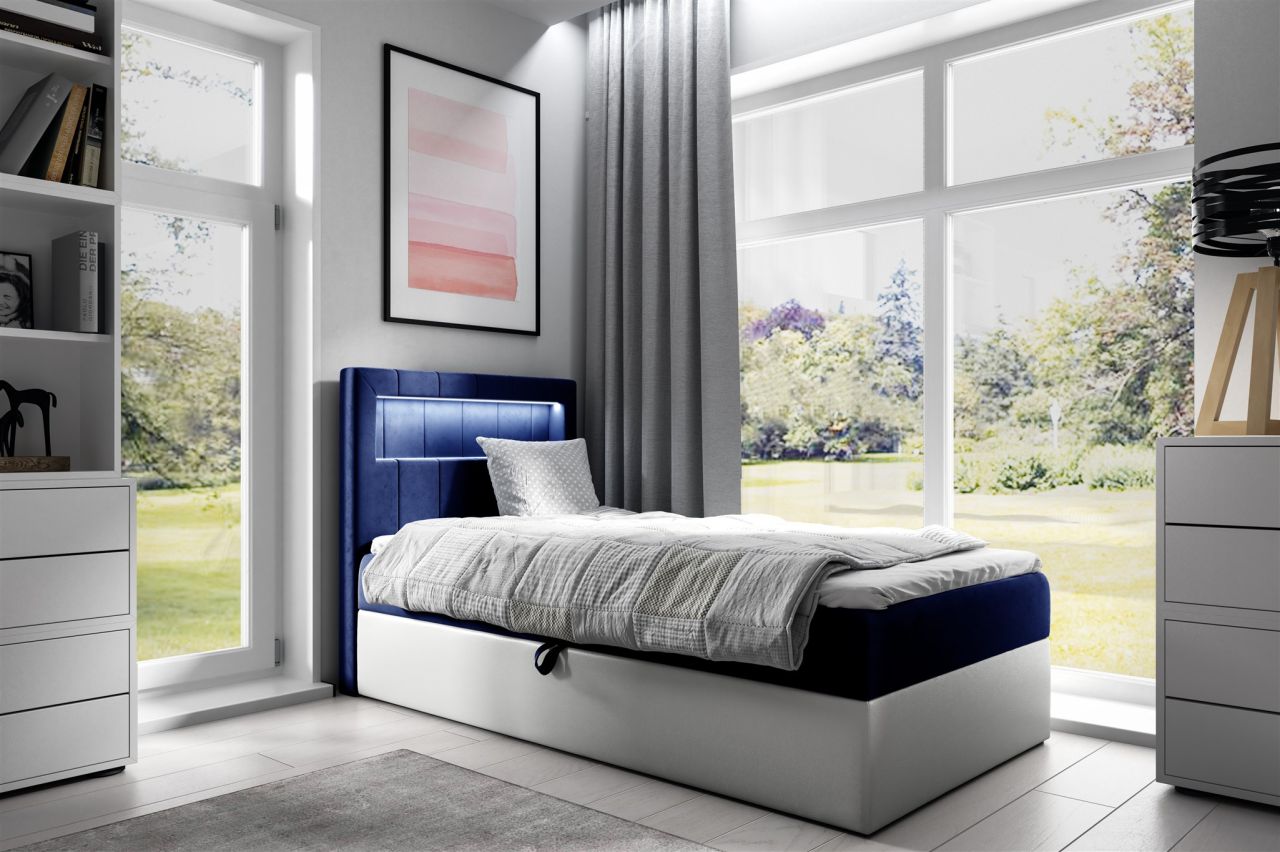 Boxspringbett Gästebett Kinderbett FABIAN Nr.1 90x200cm Weiss-Blau