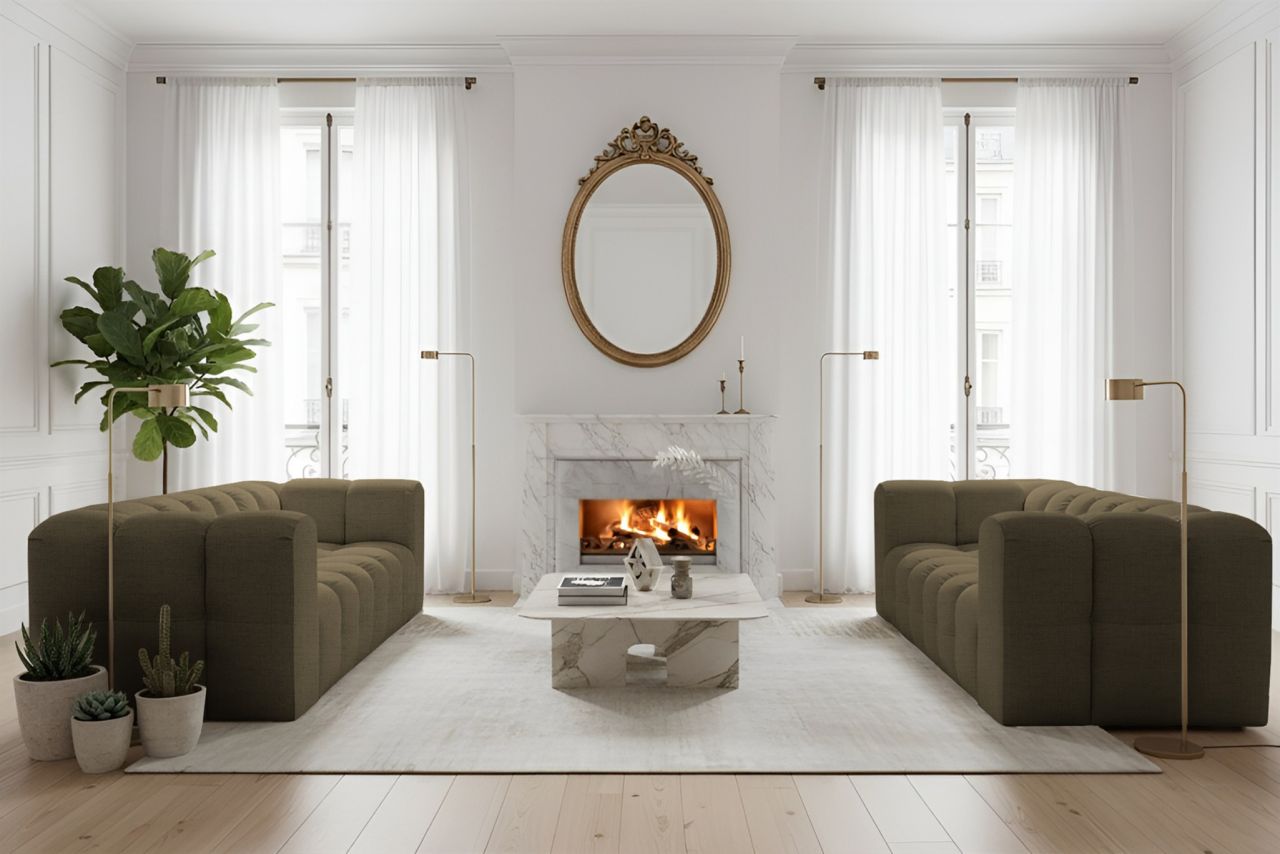 Sofaset ersofa SOLVIE 3-3 in Stoff Moly Moosgrün