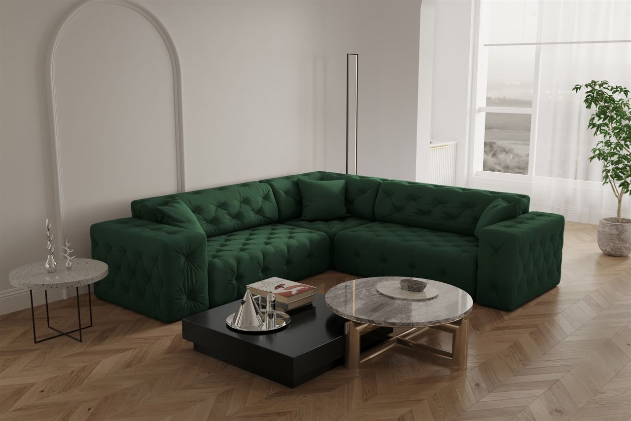 Ecksofa ersofa CHANTAL in Stoff Opera Velvet Grün Seite Universal