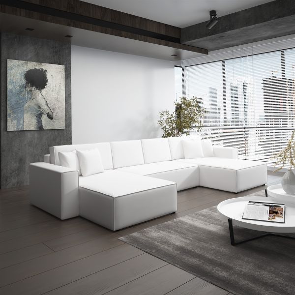 Wohnlandschaft Schlafsofa Sofa CONOR Kunstleder Weiß | Wohnlandschaft mit Schlaffunktion | Serie-CONOR | Polstermöbel-Serie