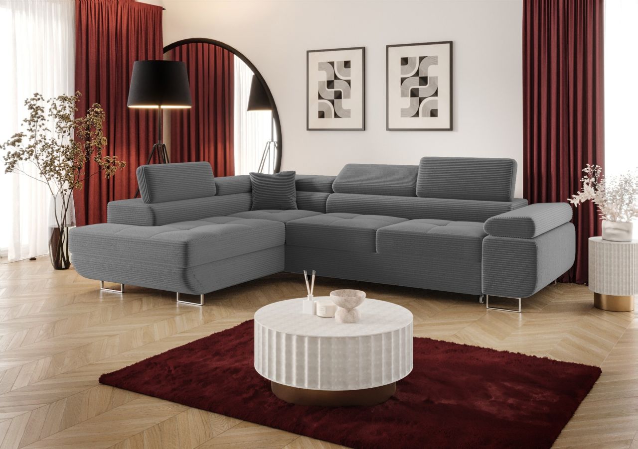 Ecksofa Schlafsofa Sofa MONARO Stoff Poso Grau Ottomane Links