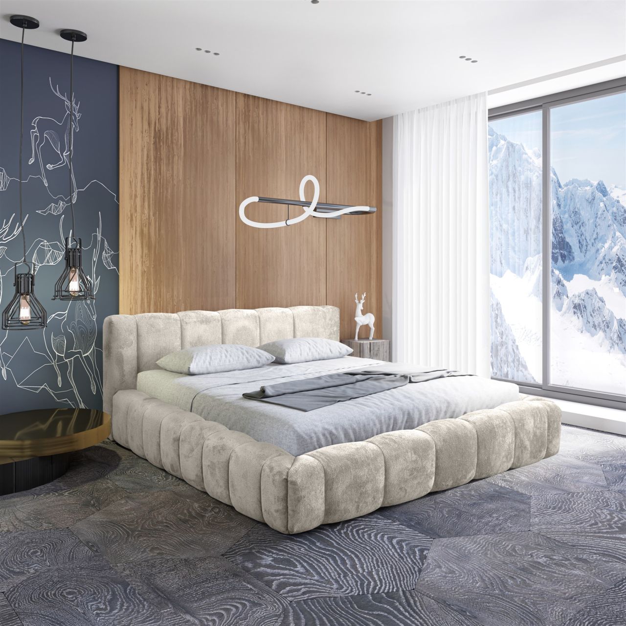 Polsterbett Doppelbett HAILEY 140x200cm in Stoff Tender Way Altweiß