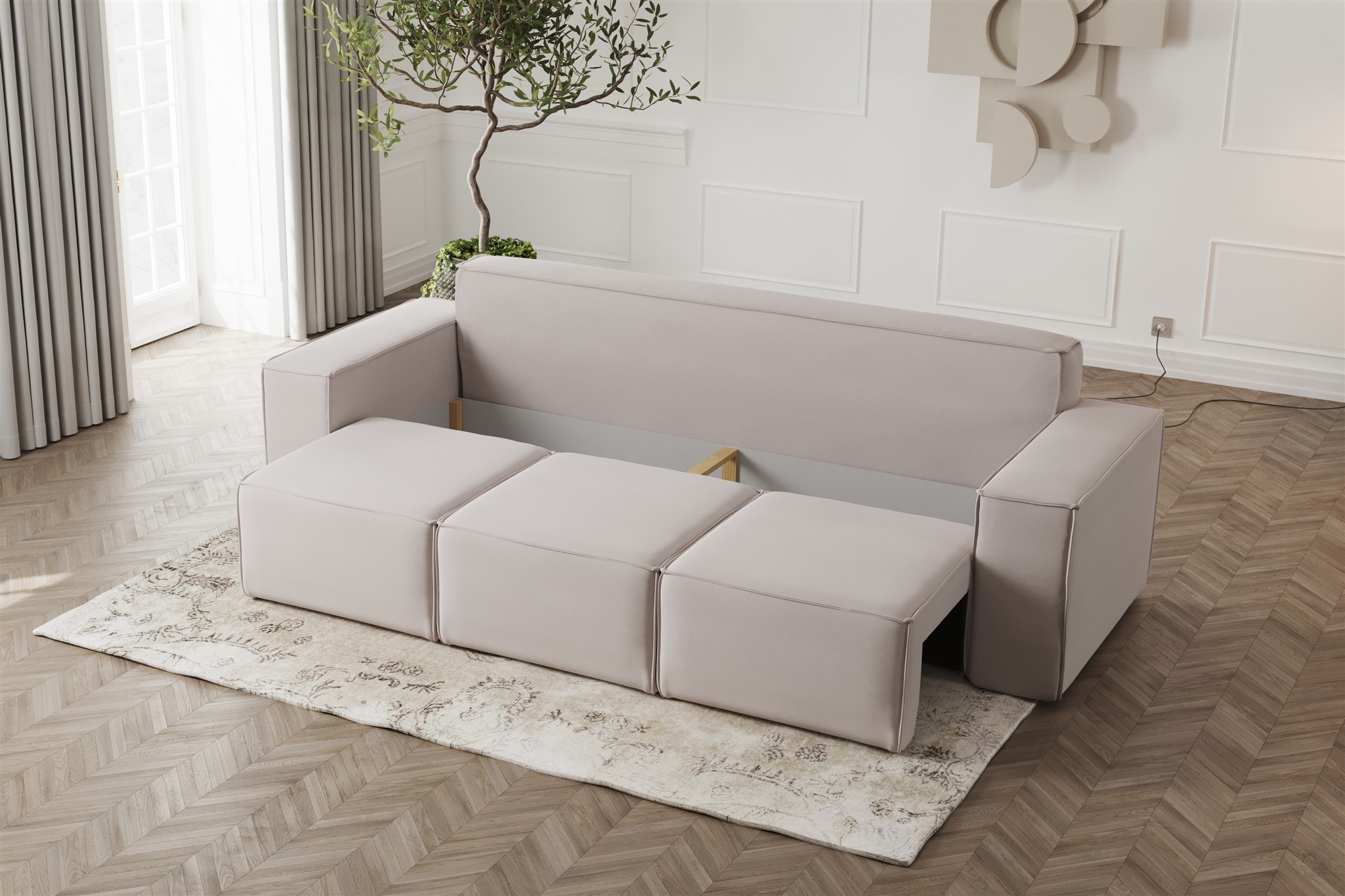 Polster Rostbraun Sofa Designersofa ESTELLE 3-Sitzer mit Schlaffunktion in Stoff Abriamo ...