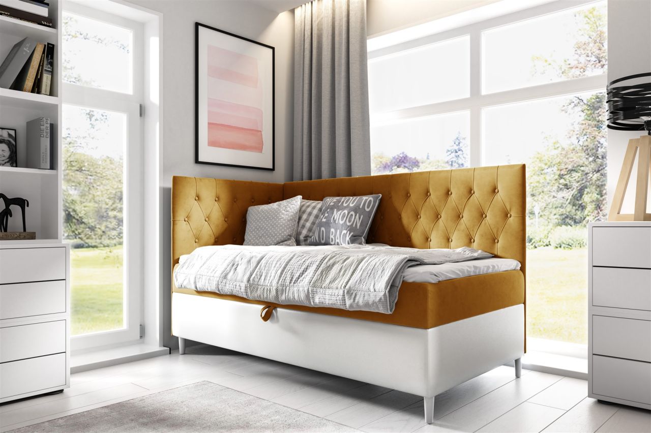 Boxspringbett Gästebett Kinderbett FINJA Nr.3 80x200cm Weiss-Gelb Seite Links