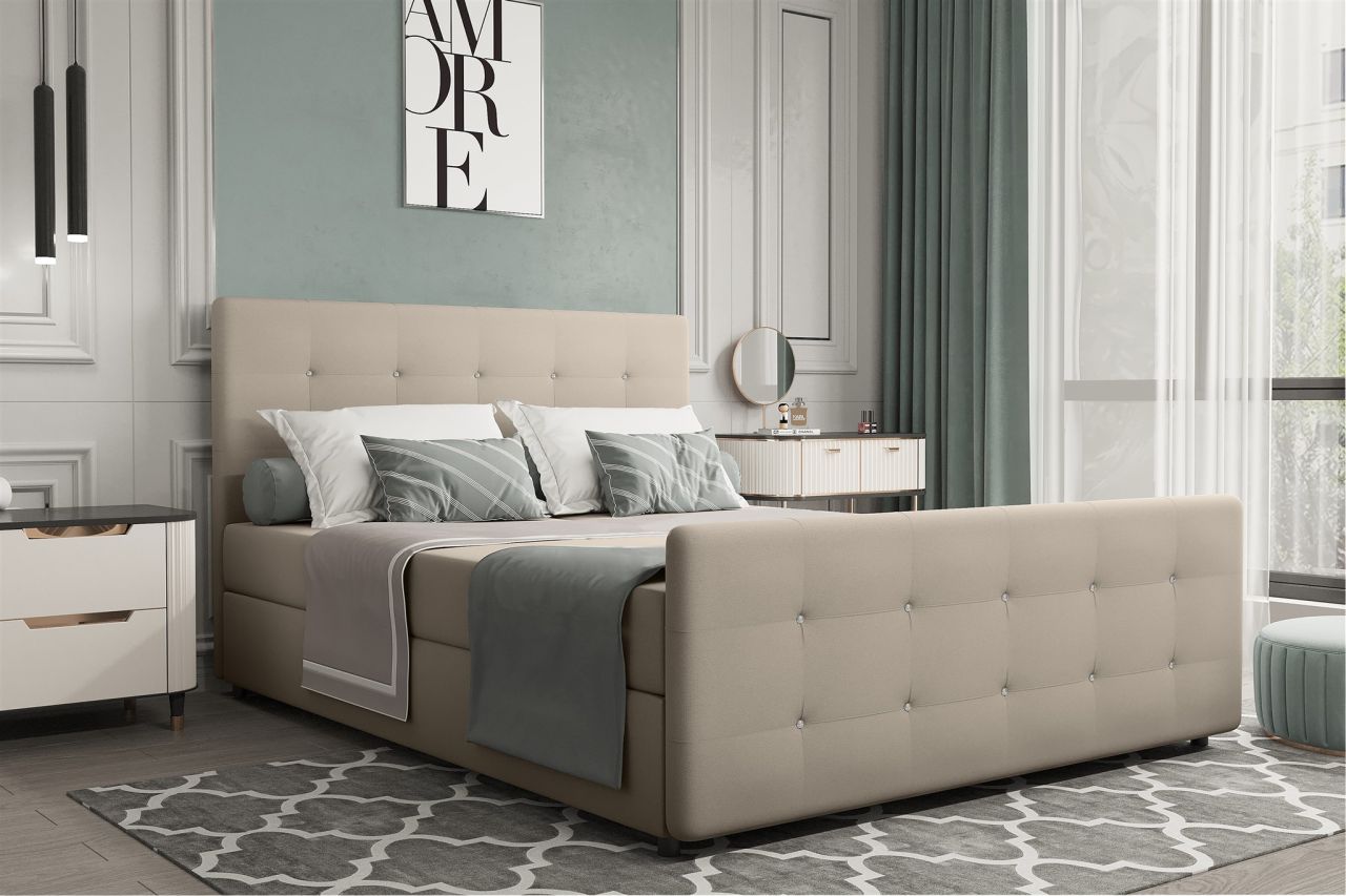 Boxspringbett Schlafzimmerbett MARKOS 120x200cm Stoff Soro Beige inkl. Bettka...