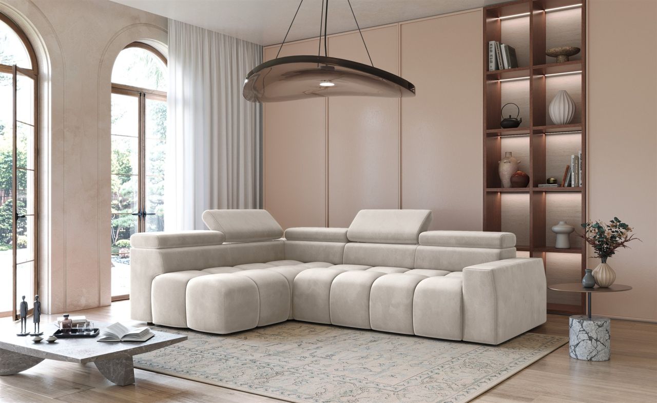 Ecksofa ersofa DARCY in Stoff Salvador Beige Ottomane Links