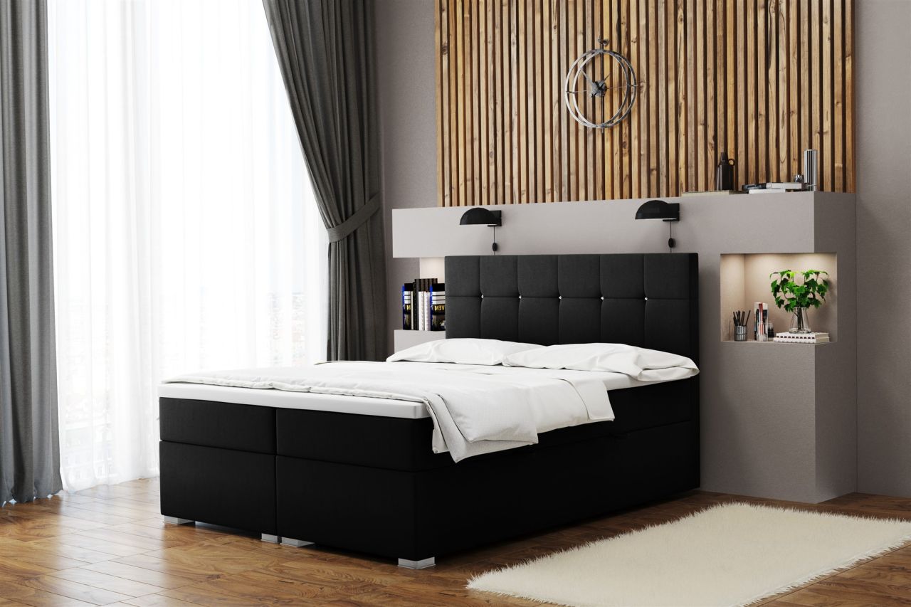 Boxspringbett Schlafzimmerbett ABELT 120x200cm in Stoff Matt Velvet Schwarz