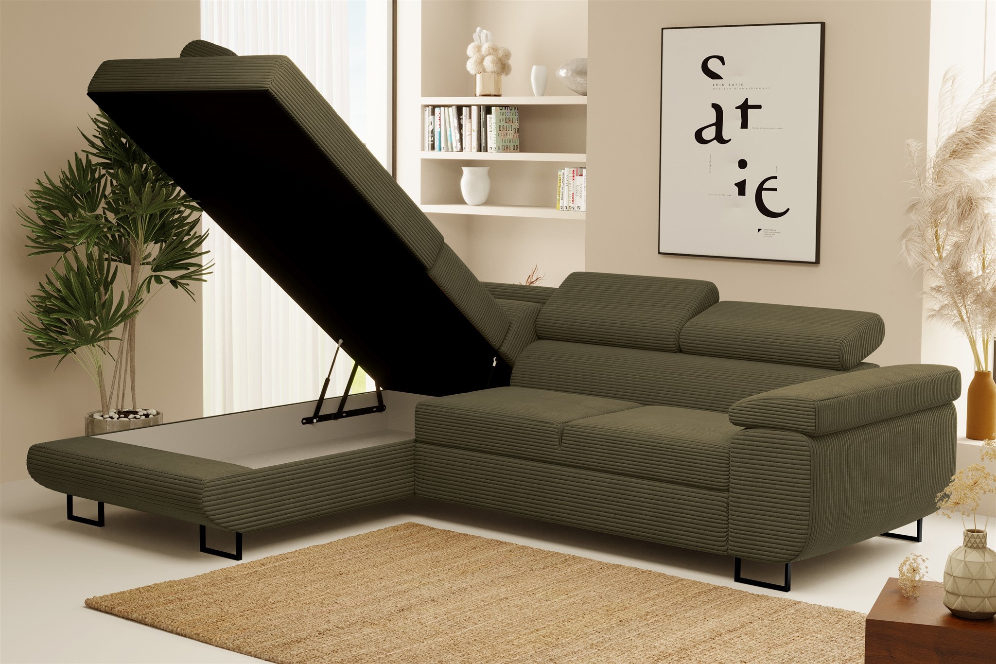 Ecksofa Sofa mit Schlaffunktion METZ Stoff Poso Schwarz Ottomane Links | Ottomane: Links | Ecksofas mit Schlaffunktion | Polstermöbel | Wohn-& Essbereich