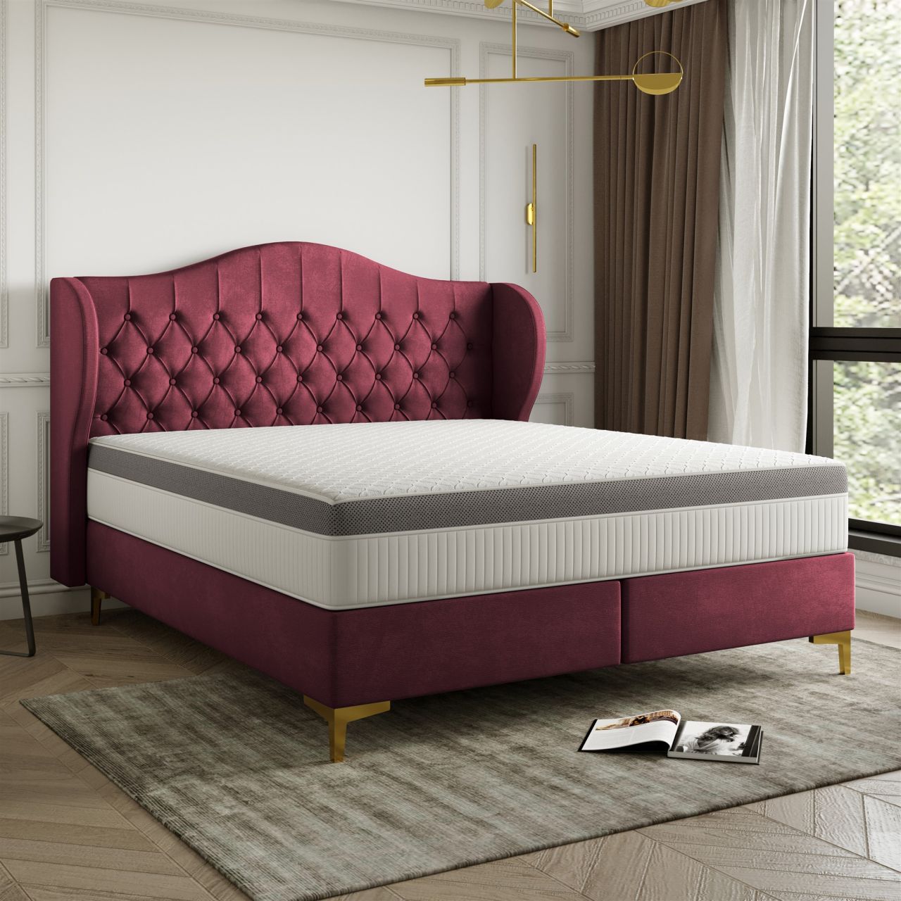 Polsterbett Doppelbett PELAGIO Stoff Whisper Bordeauxrot 160x200cm inkl. Matr...