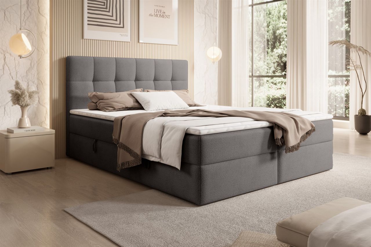 Boxspringbett Schlafzimmerbett ARTURO 200x200cm Stoff Freya Grafit