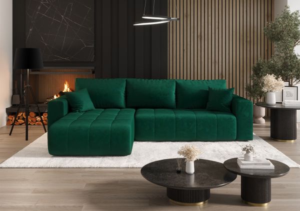 Ecksofa Schlafsofa CAMILA Stoff Monolith Grün Ottomane Links | Ottomane: Links | Ecksofas mit Schlaffunktion | Polstermöbel