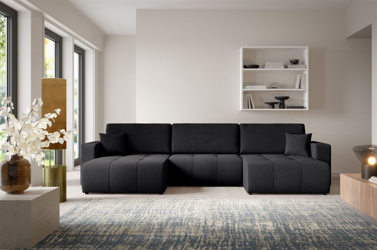 Wohnlandschaft Sofa mit Schlaffunktion AUGUSTO in Stoff Wind Schwarz