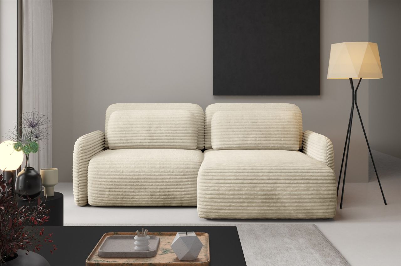 Ecksofa Schlafsofa Sofa SIMONE in Stoff Ambience Creme Ottomane Rechts