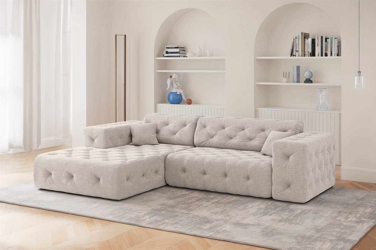 Ecksofa ersofa CHANTAL in Stoff Moly Creme Ottomane Links