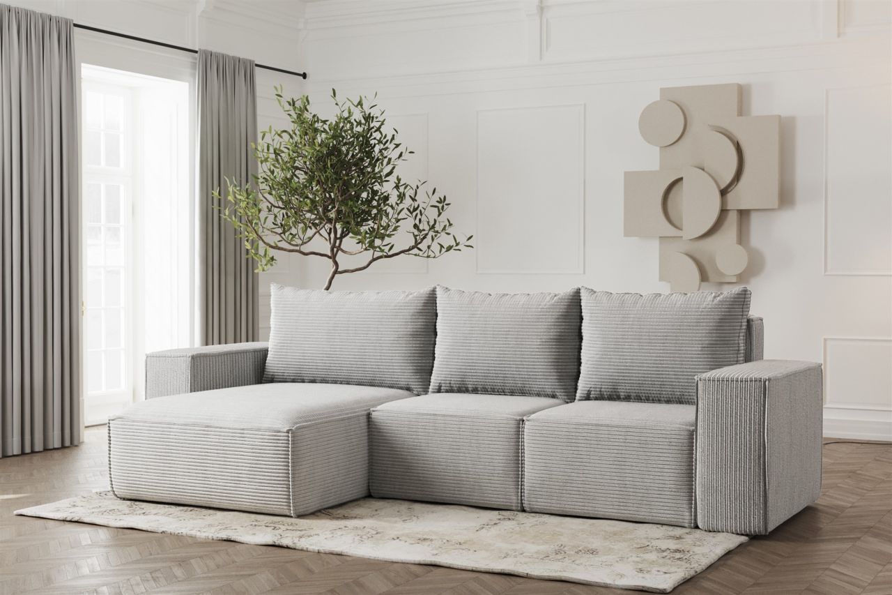 Ecksofa ersofa ESTELLE in Stoff Poso Hellgrau Ottomane Links