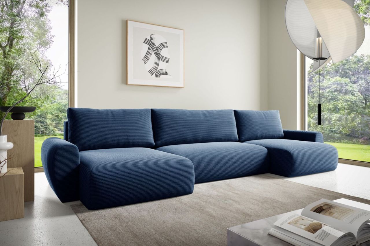 Fun Möbel Blau Wohnlandschaft Schlafsofa Galan Stoff Poso