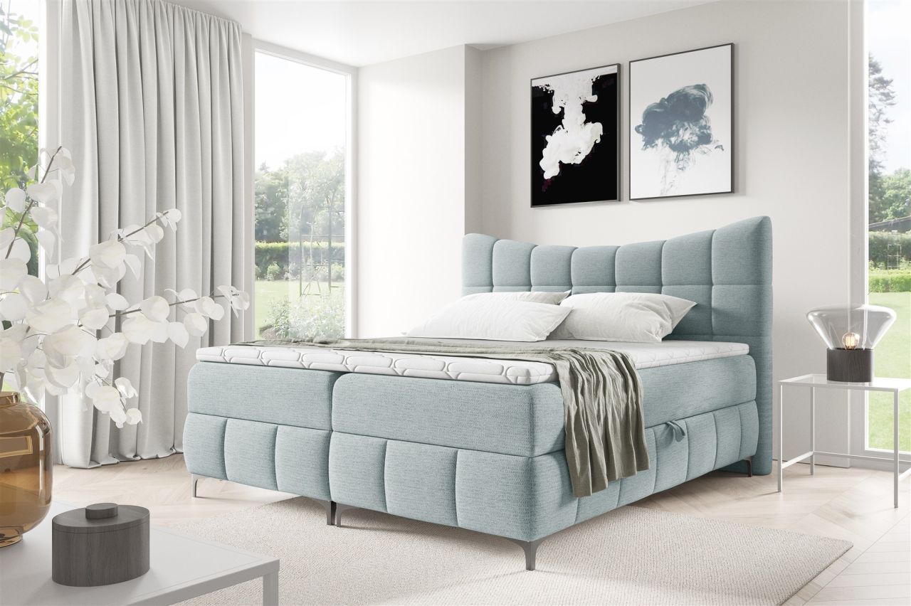 Boxspringbett Schlafzimmerbett CHARLES 120x200cm Stoff Freya Sky