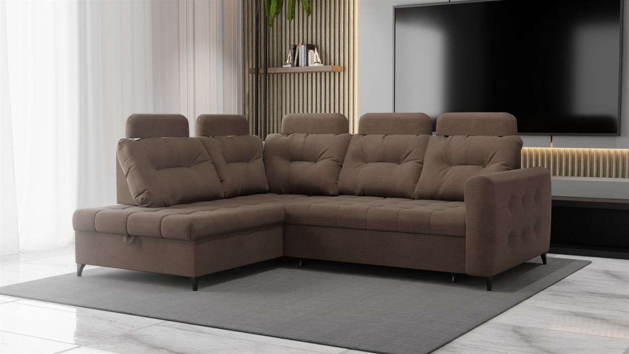 Ecksofa Schlafsofa Sofa WENDIE Stoff Hold Me Braun Ottomane Links