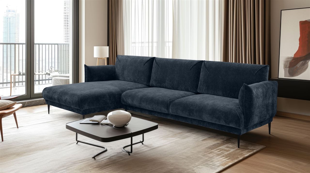 Ecksofa ersofa MADISON XL in Stoff Dress Me Blau Ottomane Links