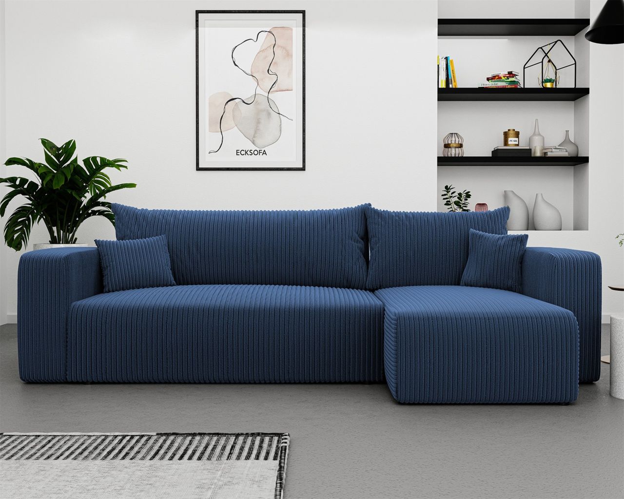 Fun Möbel Blau Ecksofa Mit Schlaffunktion Sofa Luna Stoff Poso Ottomane Rechts