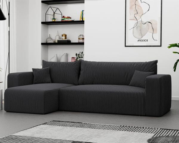 Ecksofa mit Schlaffunktion Sofa LUNA Stoff Poso Dunkelgrau Ottomane Links | Ottomane: Links | Ecksofas mit Schlaffunktion | Polstermöbel