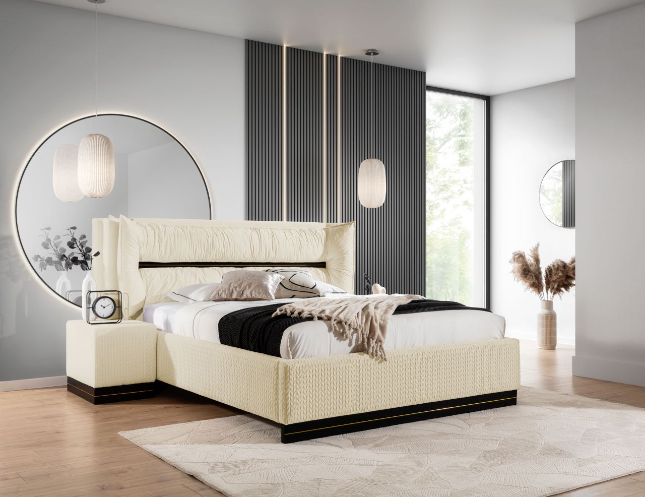 Polsterbett Doppelbett Set.3 HAMILTON 120x200cm Stoff Magic Velvet Creme