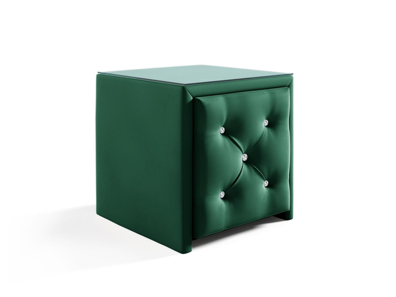 Nachttisch Nachtkonsole SEVRA 50x50cm in Stoff Elisa Velvet Dunkelgrün