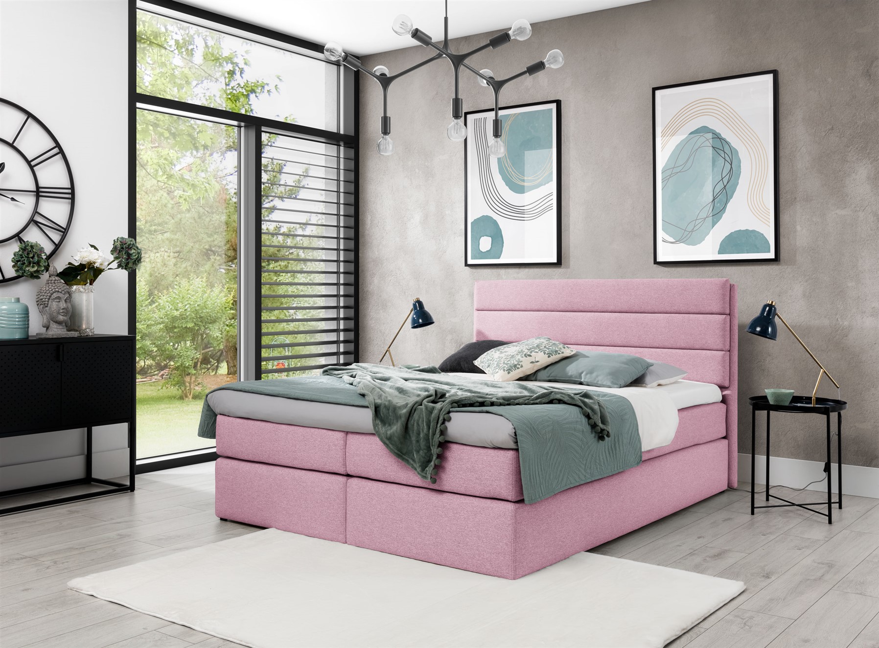 Boxspringbett Schlafzimmerbett Bett DAVINO DELUX Stoff Rosa 200x200cm | Breite: 200 cm | Boxspringbetten- Delux | Schlafzimmer
