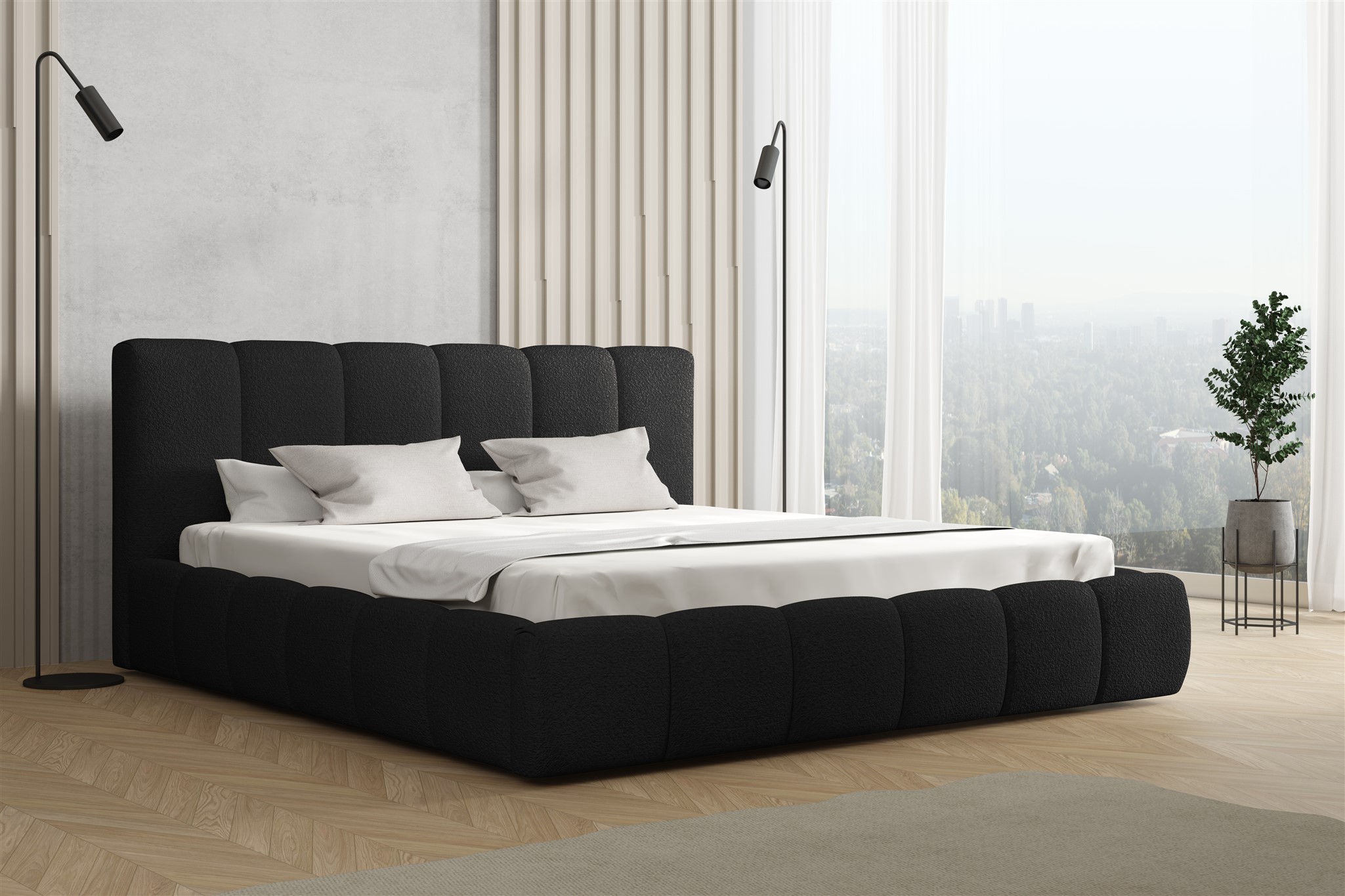 Polsterbett Doppelbett GIULIA 140x200cm Stoff Freya Schwarz | Breite ...