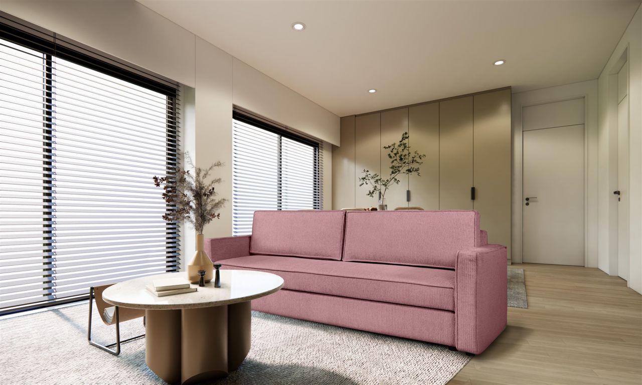 Schlafsofa ersofa Sofa 3-Sitzer FERMINE in Stoff Allora Rosa