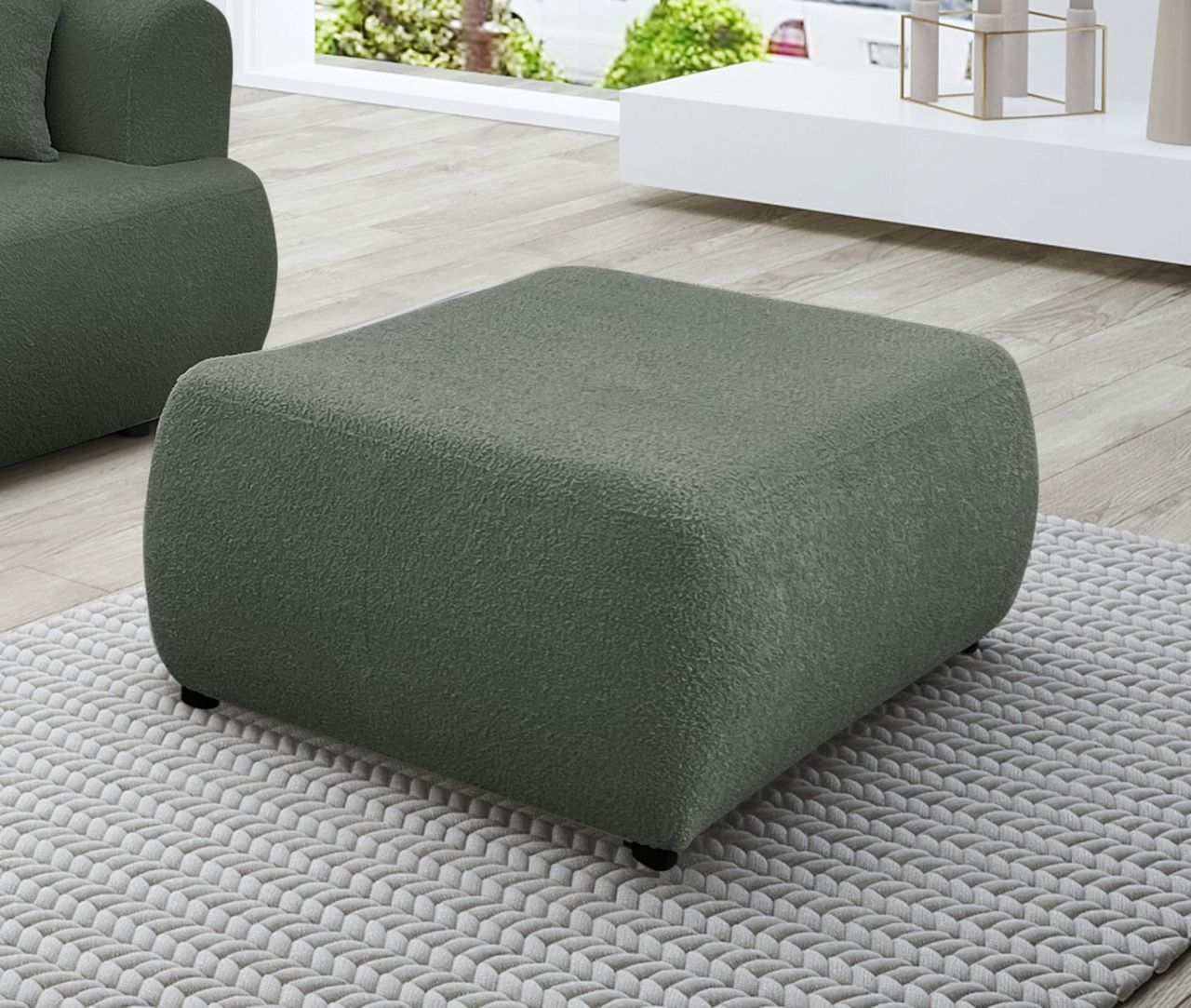 Polsterhocker erhocker Hocker ANIKE in Stoff Now or Never Grüngrau