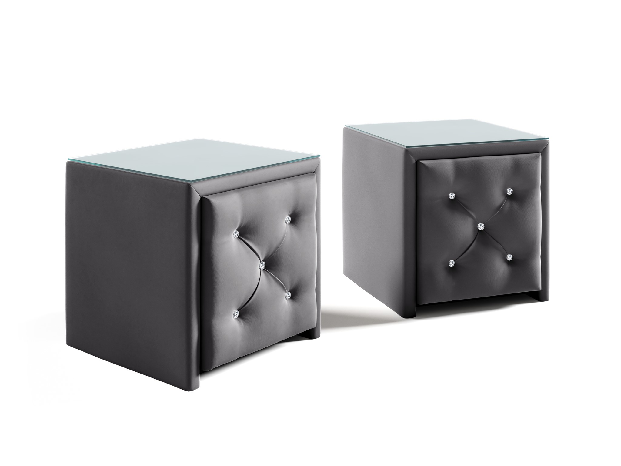 Nachttisch Nachtkonsole 2er Set SEVRA 50x50cm in Stoff Elisa Velvet Anthrazit | Bettkonsole & Nachttisch | Schlafzimmer