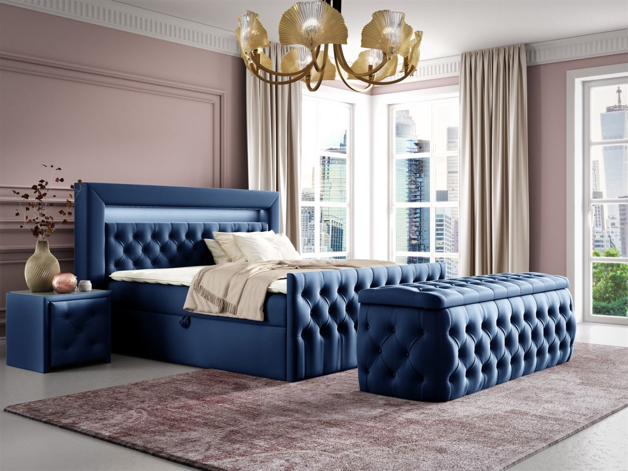 Boxspringbett Schlafzimmerbett ERNESTO Nr.4 120x200cm in Elisa Velvet Blau