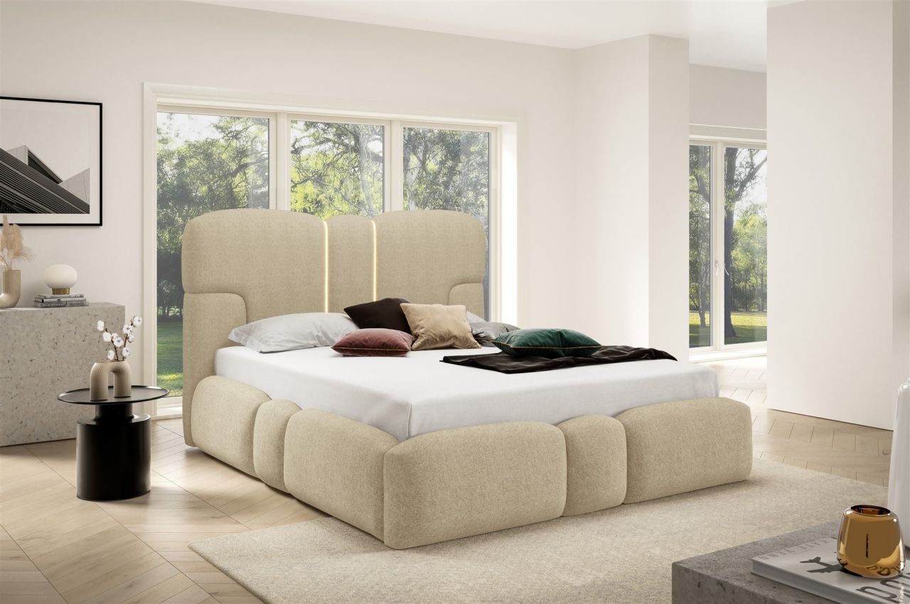 Polsterbett Schlafzimmerbett JORDAN 160x200cm Komplettset in Stoff Doha Beige
