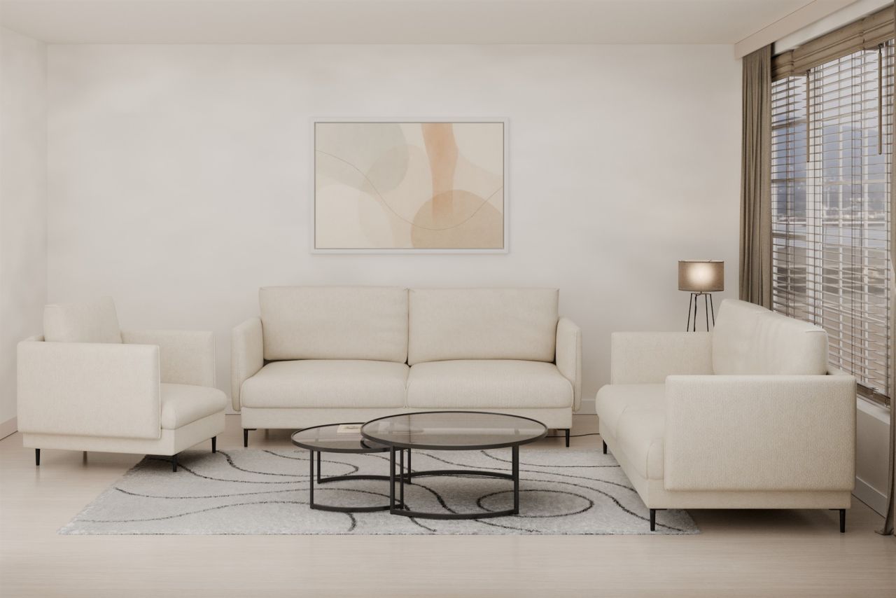 Fun Moebel Sofaset Designersofas Helmer 3-2-1 Stoff Vibe Creme