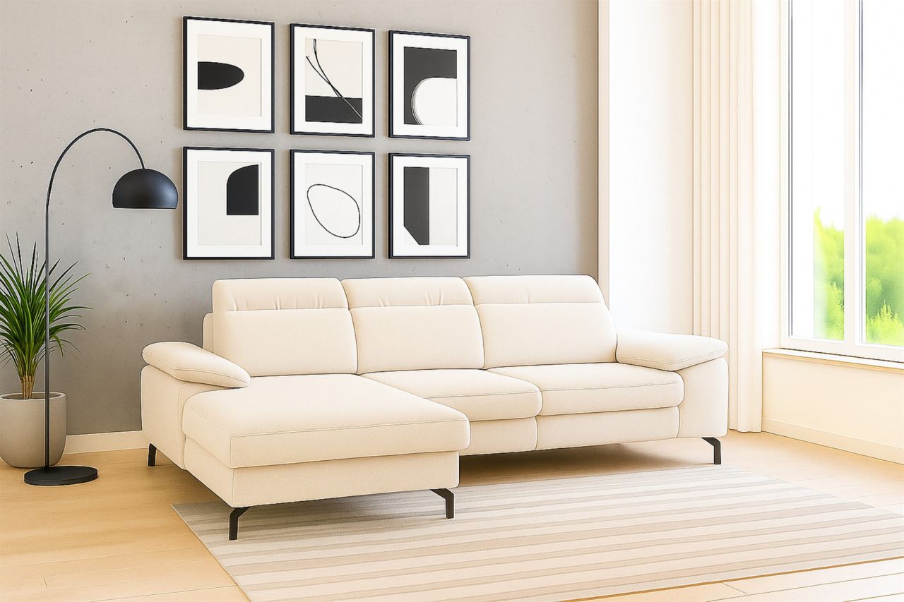 Ecksofa mit Schlaffunktion Sofa MARGIT in Stoff Alfa Creme Ottomane Links