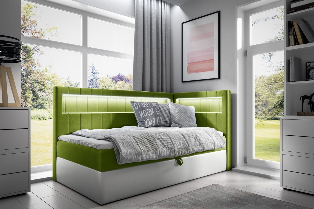 Boxspringbett Gästebett Kinderbett FABIAN Nr.3 100x200cm Weiss-Grün Seite Rechts