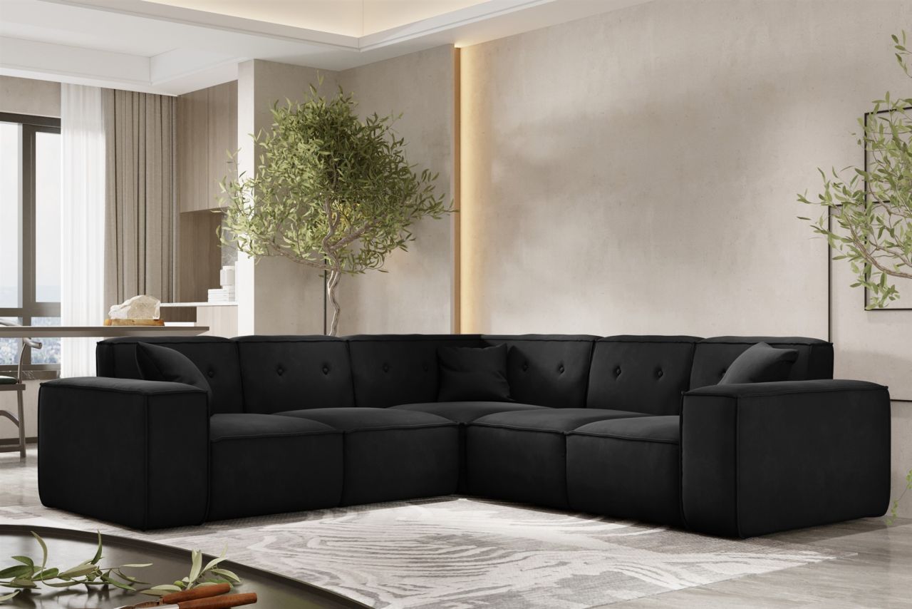 Ecksofa ersofa CESINA in Stoff Opera Velvet Schwarz Seite Universal