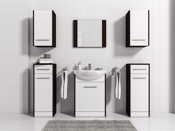 Badmöbel Set 7-Tlg Wenge / Weiss matt PERM Nr.4 inkl.Waschtisch