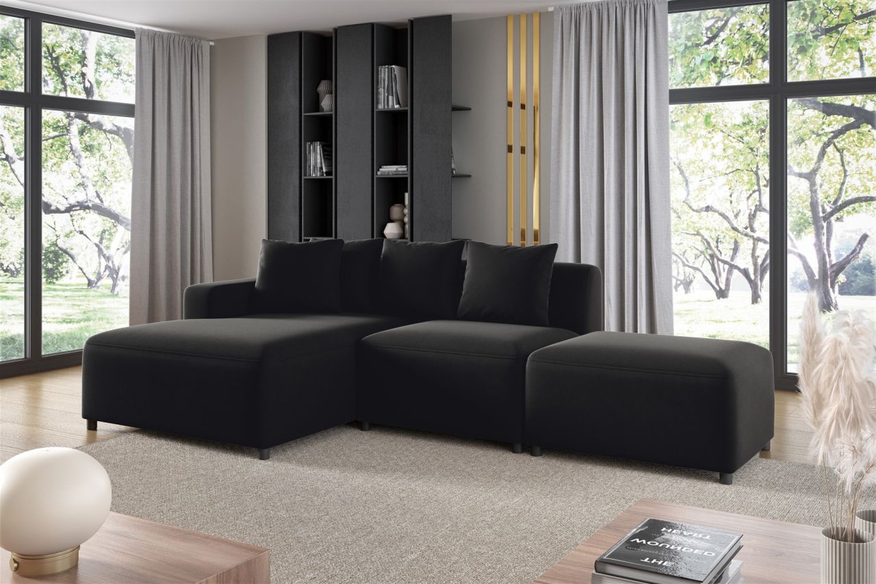 Ecksofa ersofa MEGAN XS inkl. Hocker Stoff Salvador Schwarz Ottomane Links