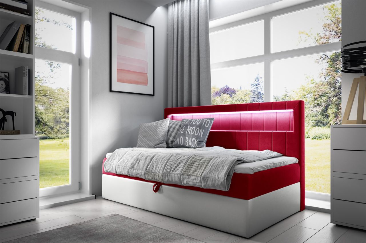 Boxspringbett Gästebett Kinderbett FABIAN Nr.2 80x200cm Weiss-Rot
