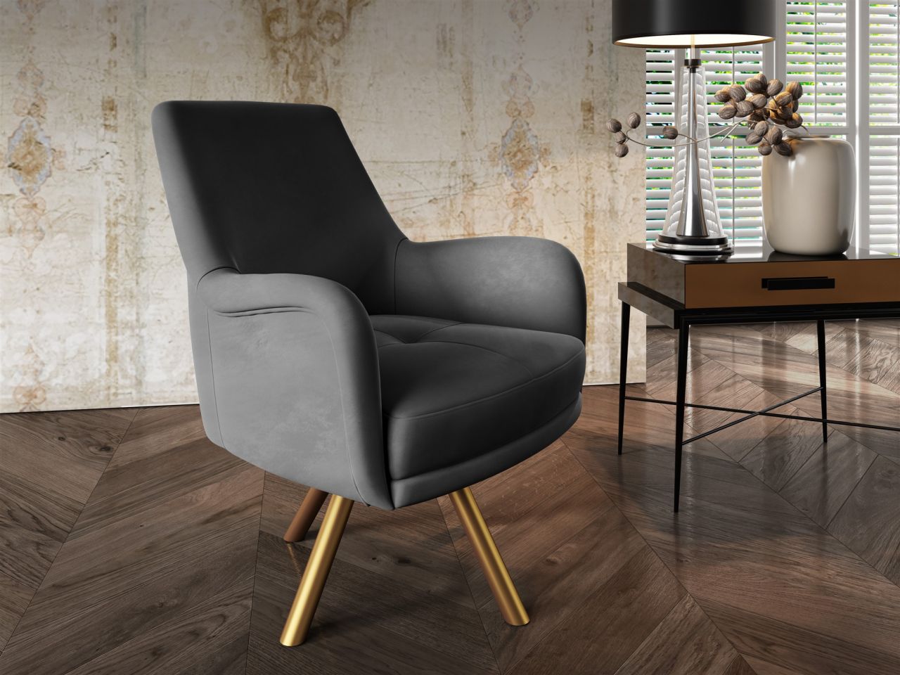 Sessel Drehsessel VALERIE in Stoff Stoff Elisa Velvet Anthrazit