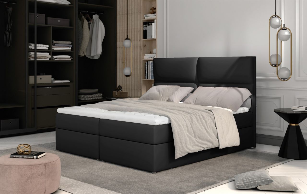 Boxspringbett Schlafzimmerbett HAZEL 160x200cm Kunstleder Soft Schwarz