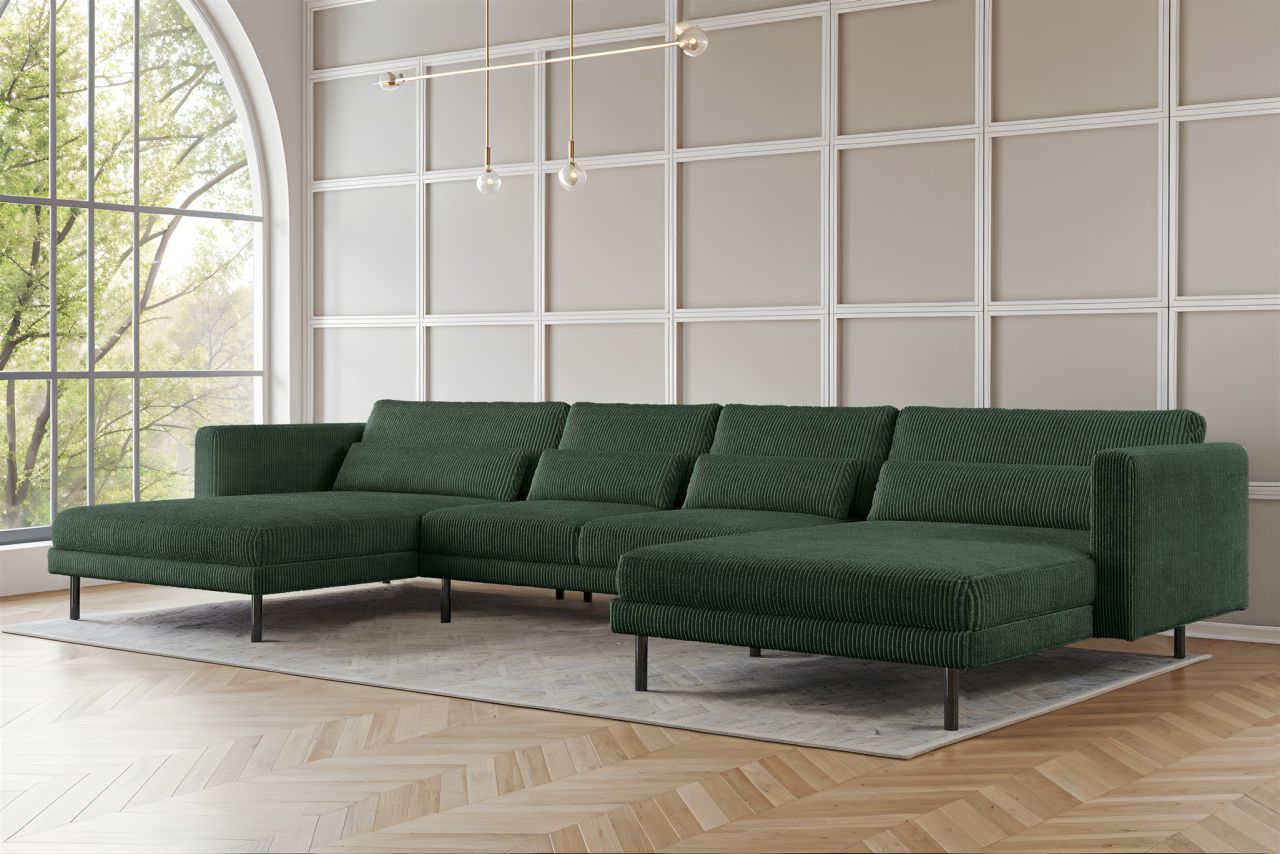Wohnlandschaft U-Form Sofa AGADA in Stoff Poso Grün